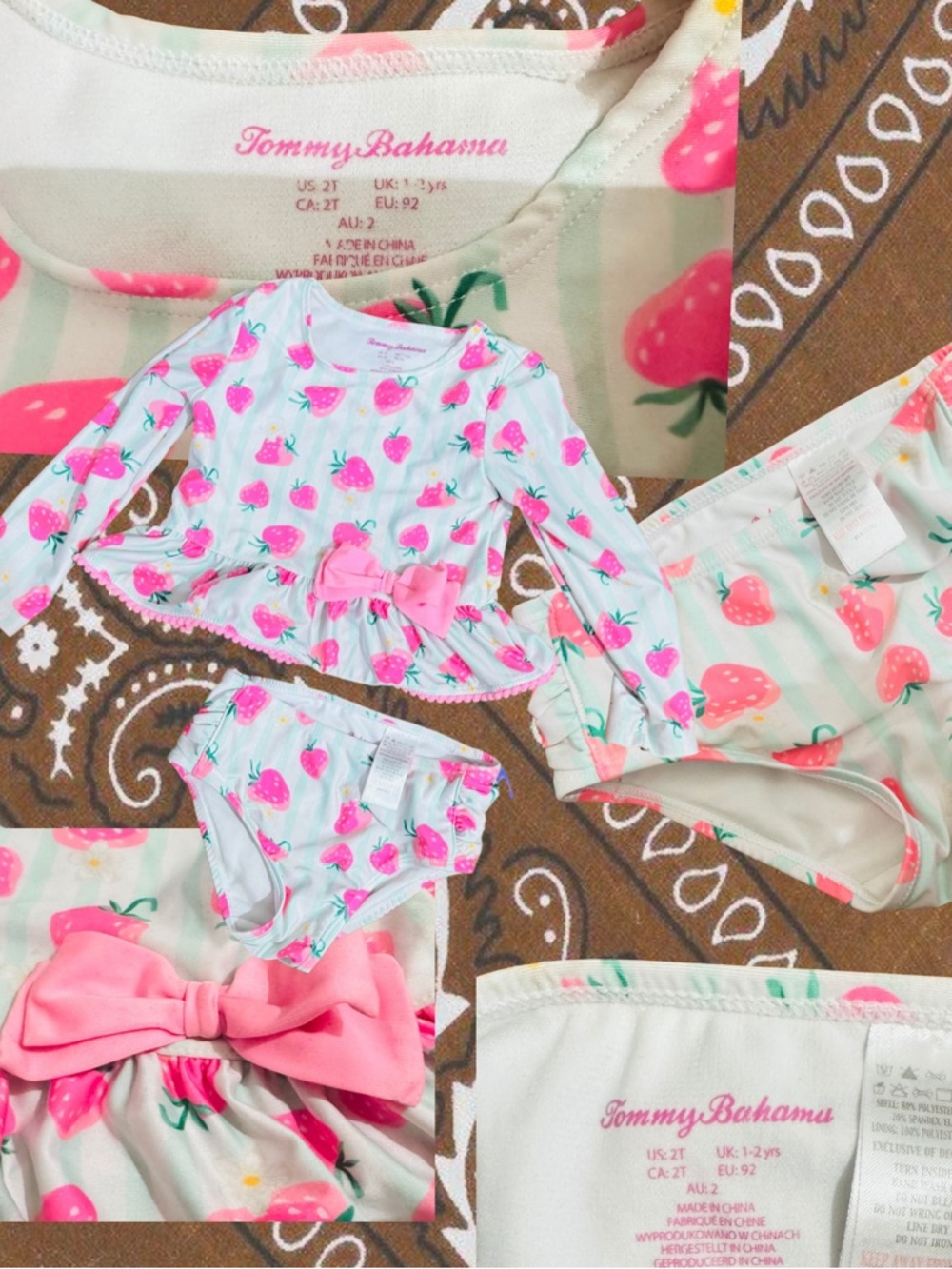 Tommy Bahama Girls' White and Pink Strawberry Rashguard Set